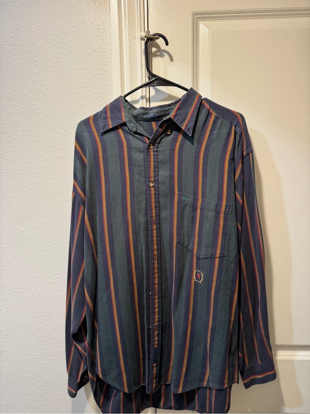 Tommy Hilfiger Green and Navy Vertical Stripe Button-Down Shirt